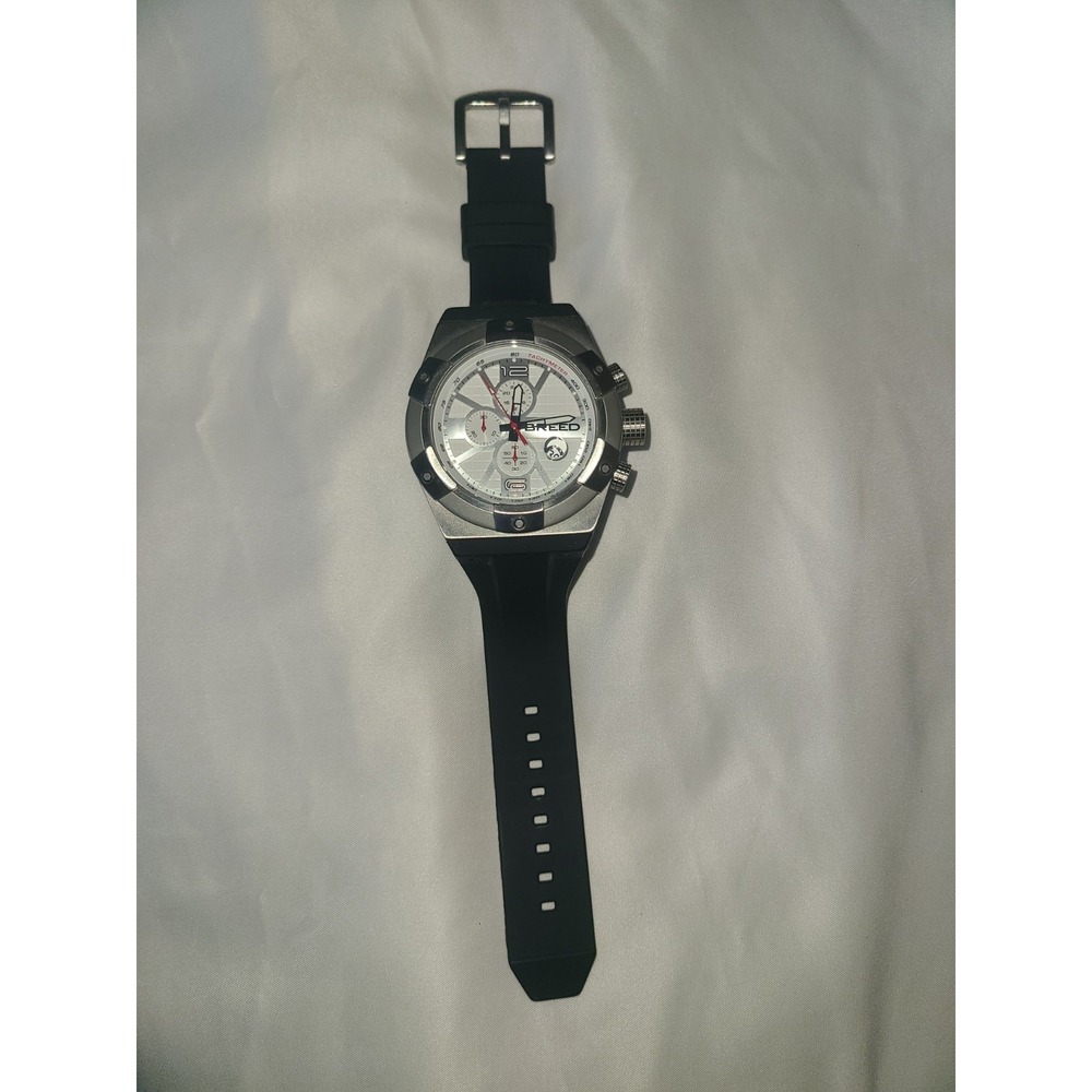 Breed The Titan Watch Silver Face Black Wristband Tachymeter Chronograph Watch